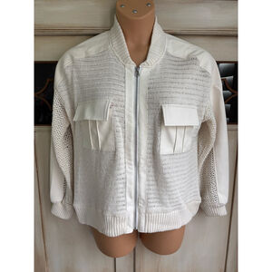 NWOT By Anthropologie Crochet Bomber Cardigan In Cream Sz: Med